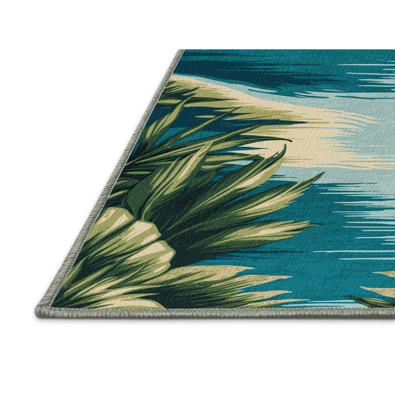 Washable Lagoons Hawaiian Area Rug, Square 3'
