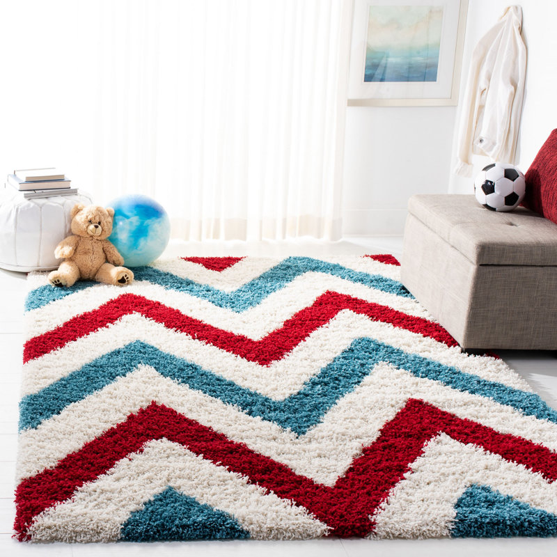 Tapis ivoire / rouge / bleu sarcelle Alanah, Rectangle 4 pi x 6 pi