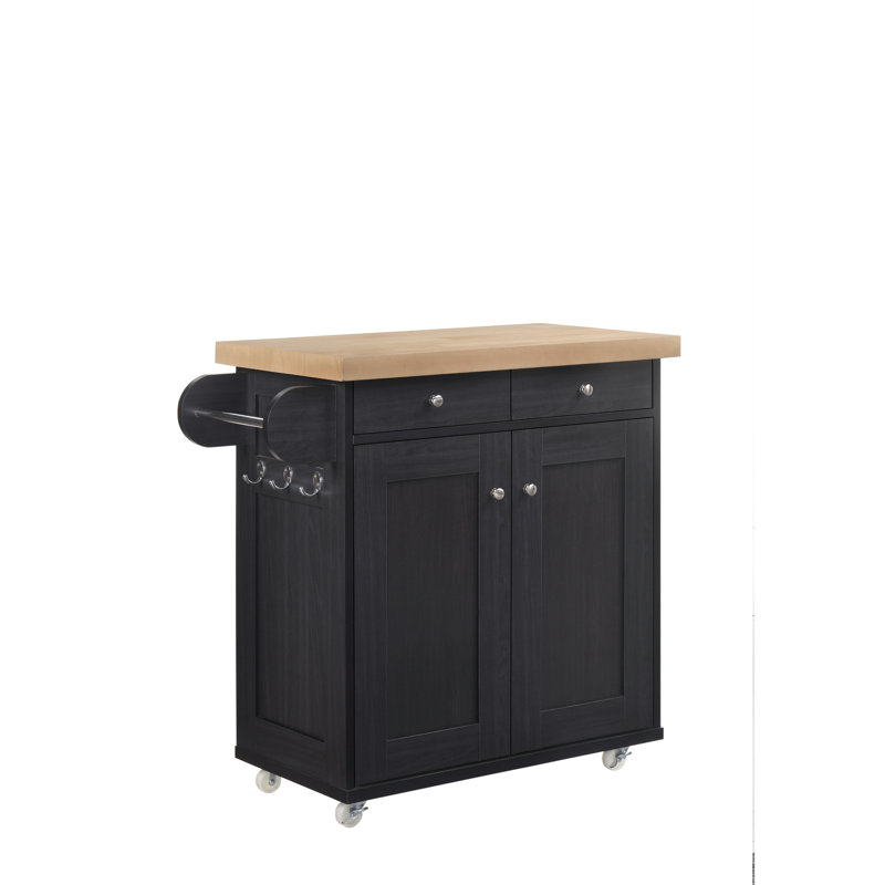 LPD Home Solid Wood Top Kitchen Island, Black