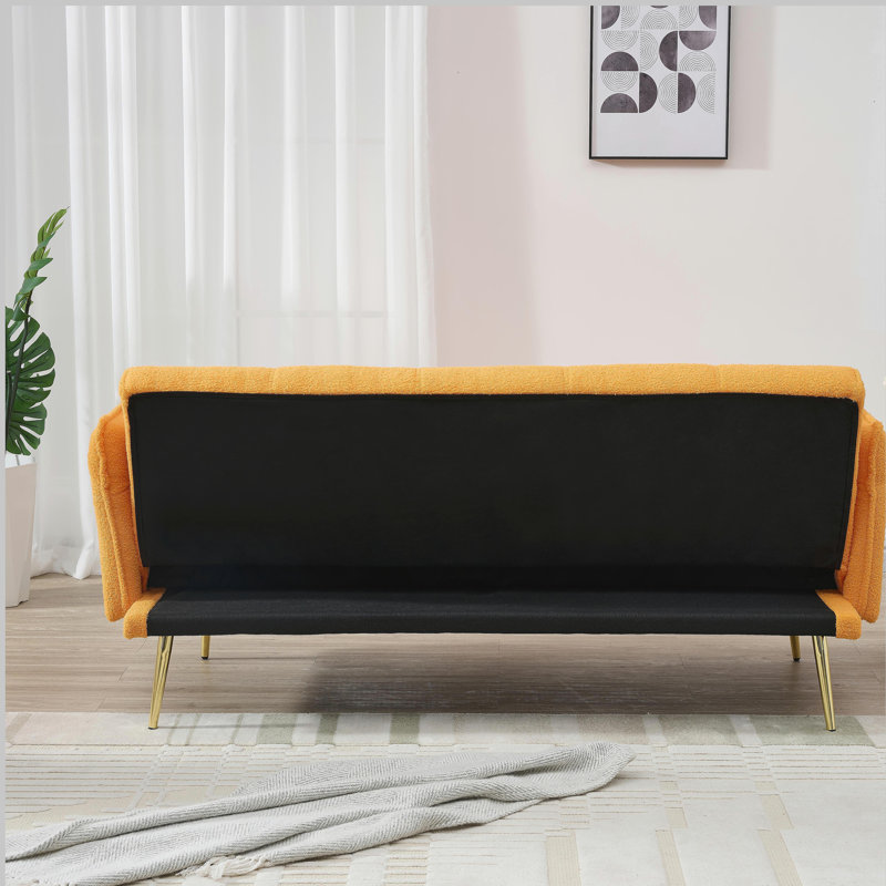 70-inch teddy fleece sofabed, convertible futon sofabed with adjustable arms and backrest, modern love sofa for living room and bedroom.