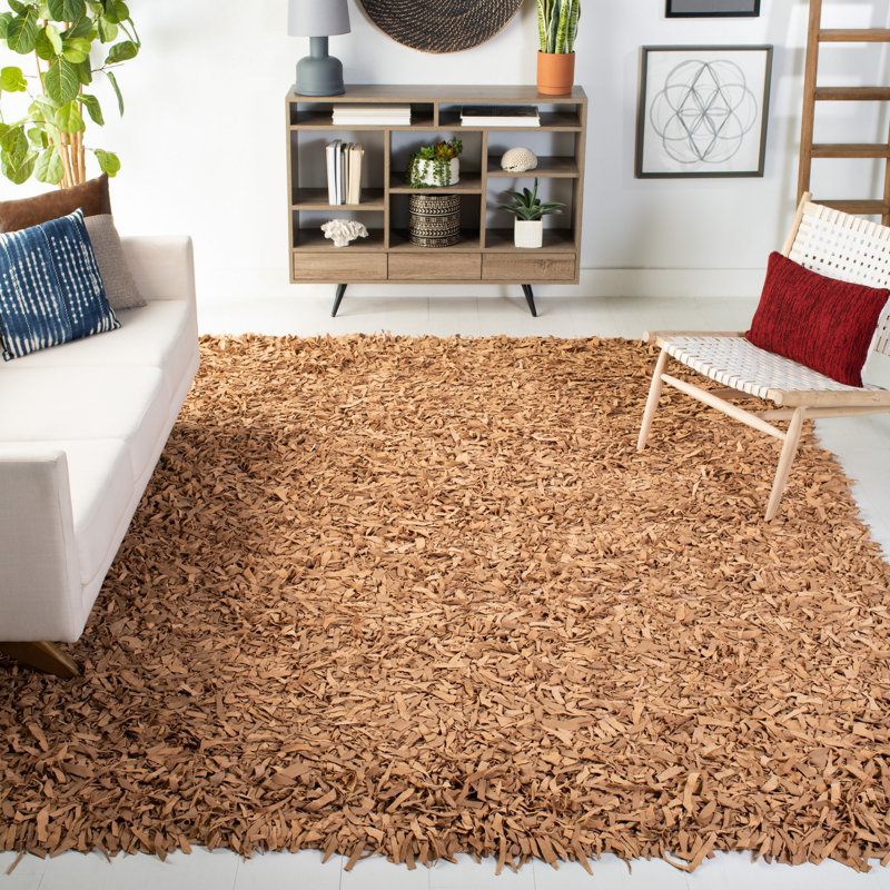 Arik Handwoven Leather/Cotton Solid Color Rug in Light Gold, Rectangle 8' x 10'