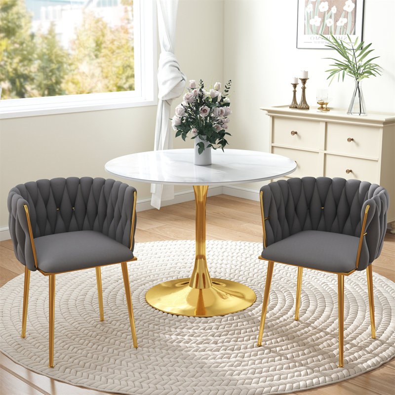 Round Pedestal Dining Set with Woven Dining Chair, Gray