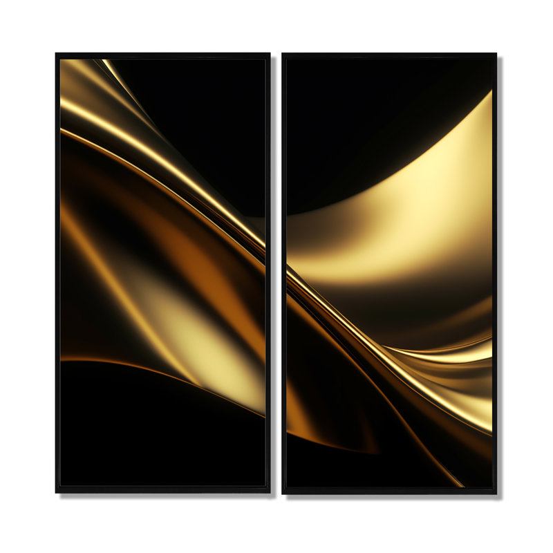Or et noir surréels IV - Or, art moderne sur toile, 2 panneaux, 40" H x 40" W, Black, Impression encadrée flottante