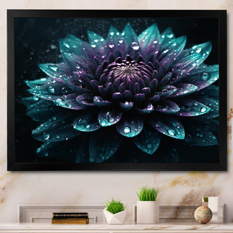 «Purple Sacred Lotus Floral Bloom I», reproduction sur toile, Cadre simple noir, H 12 po x l 20 po x P 1 po