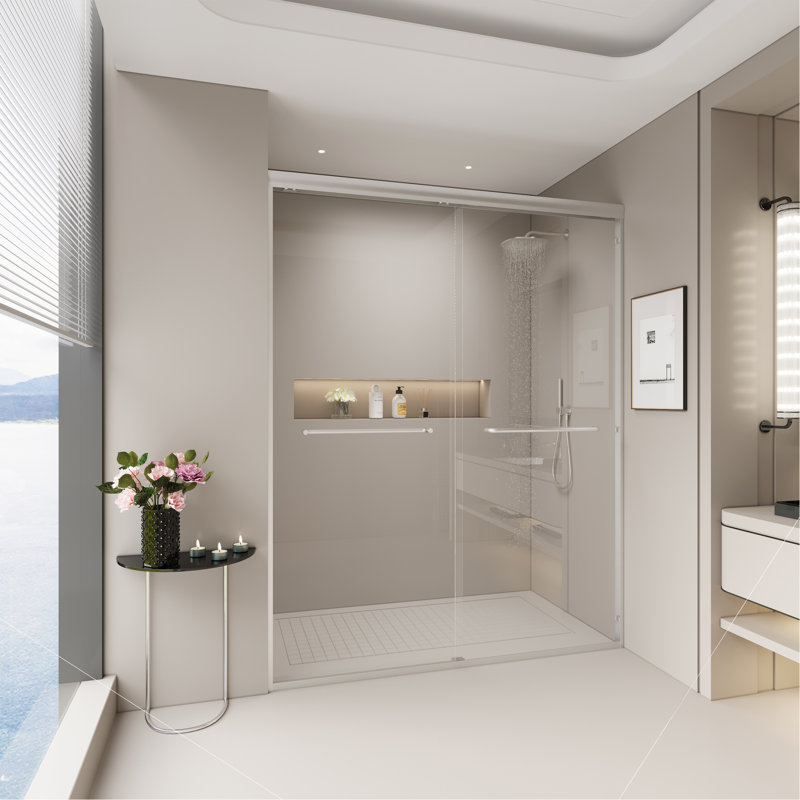 Stylish 44-48 In. W X 72 In. H Double Sliding Shower Door, Semi-Frameless Bypass Bathroom Sliding Door With 1/4" (6Mm) Tempered Glass For Walk-In Shower