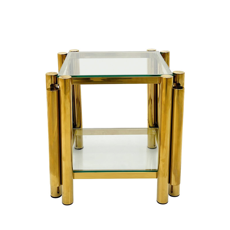 Ensemble de table basse moderne en acier inoxydable (ensemble de 3), plateau de table en verre trempé transparent double couche, table basse et deux tables de bout 3 pièces pour le bureau à domicile