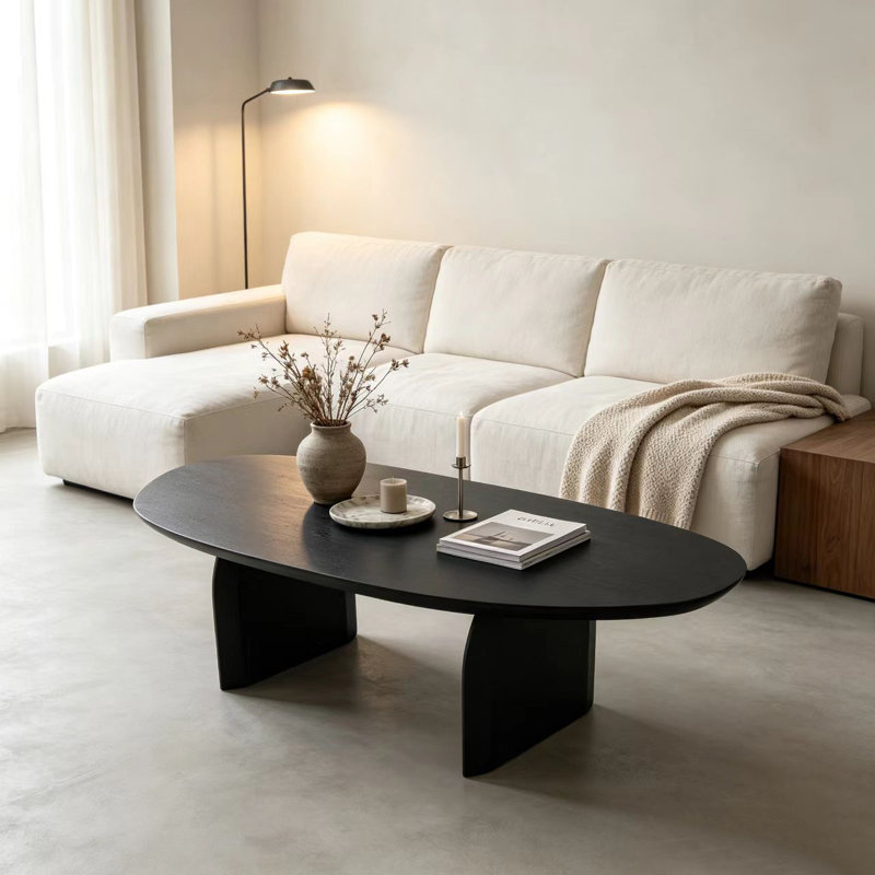 Mid Century Modern Triangle  Coffee Table Side Table With Wooden Legs, Black
