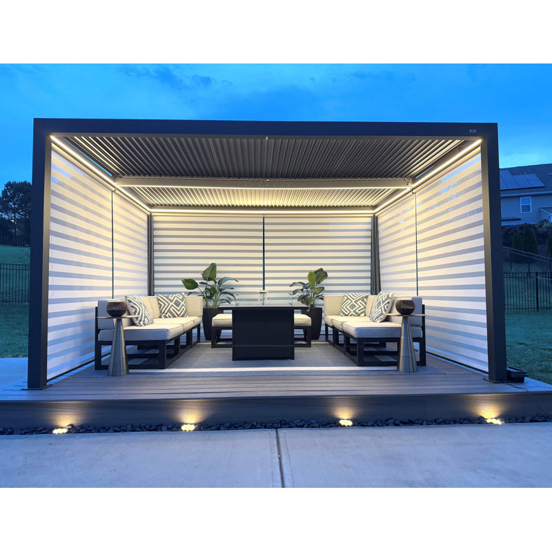 PURPLE LEAF 12' x 16' LED Louvered Pergola with Adjustable Roof Aluminum Hardtop Gazebo for Patio Deck Backyard Gray