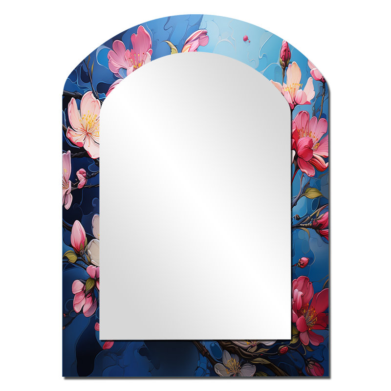 Pomme en fleurs Fauvist Delight I - miroir mural asymétrique unique en forme de pomme, 34 po x 25 po