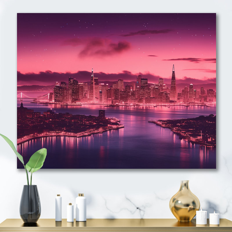 «San Francisco Skyline And Bay Bridge V», reproduction d'art sur toile, H 16 po x l 32 po, Toile tendue