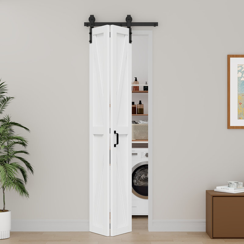 84'' Height K Shape Solid Core Bi-Fold Barn Door With Installation Hardware Kit, 25" x 84", 2 Slab Panels