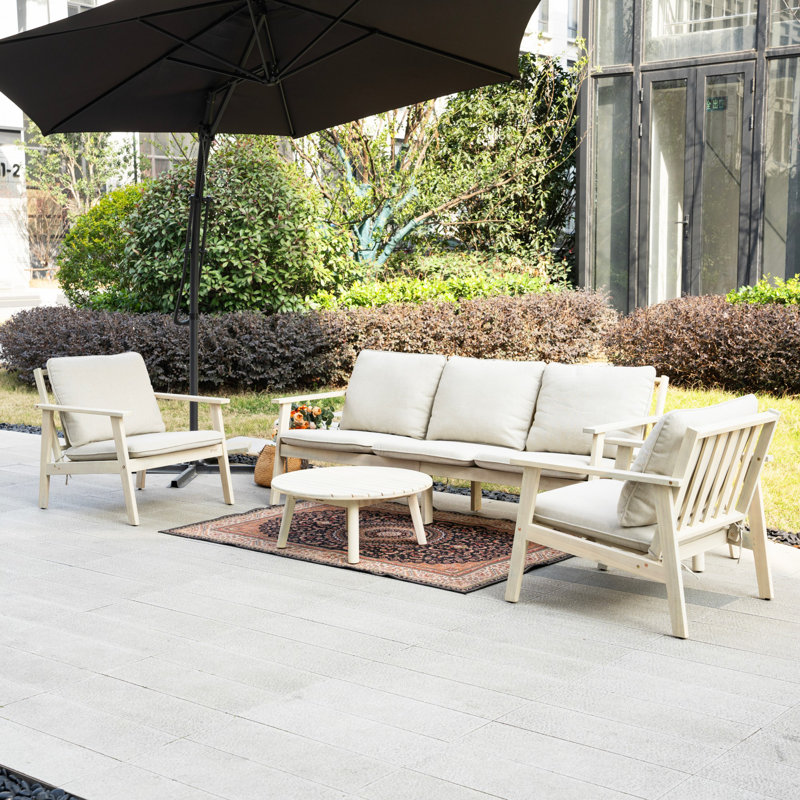 Ensemble de conversation de patio pour 5 personnes avec coussins et table d'appoint Acacia