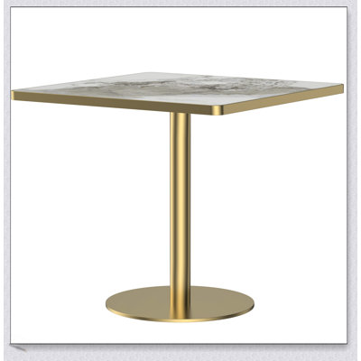Square Modern Dining Table With Faux Marble Top, Easy Assembly, Sturdy Metal Frame, 31.5 Inches Diameter