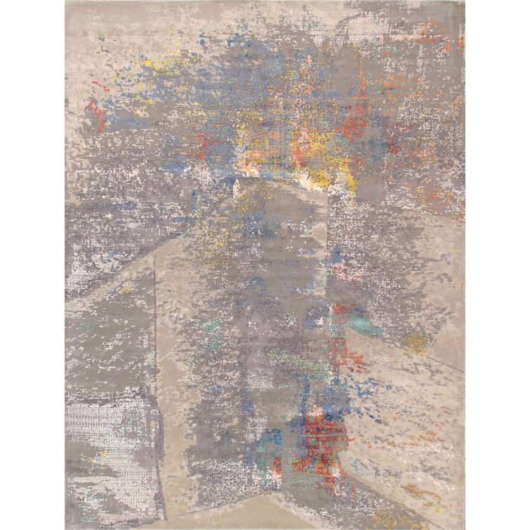Hand Knotted Abstract Area Rug in Beige