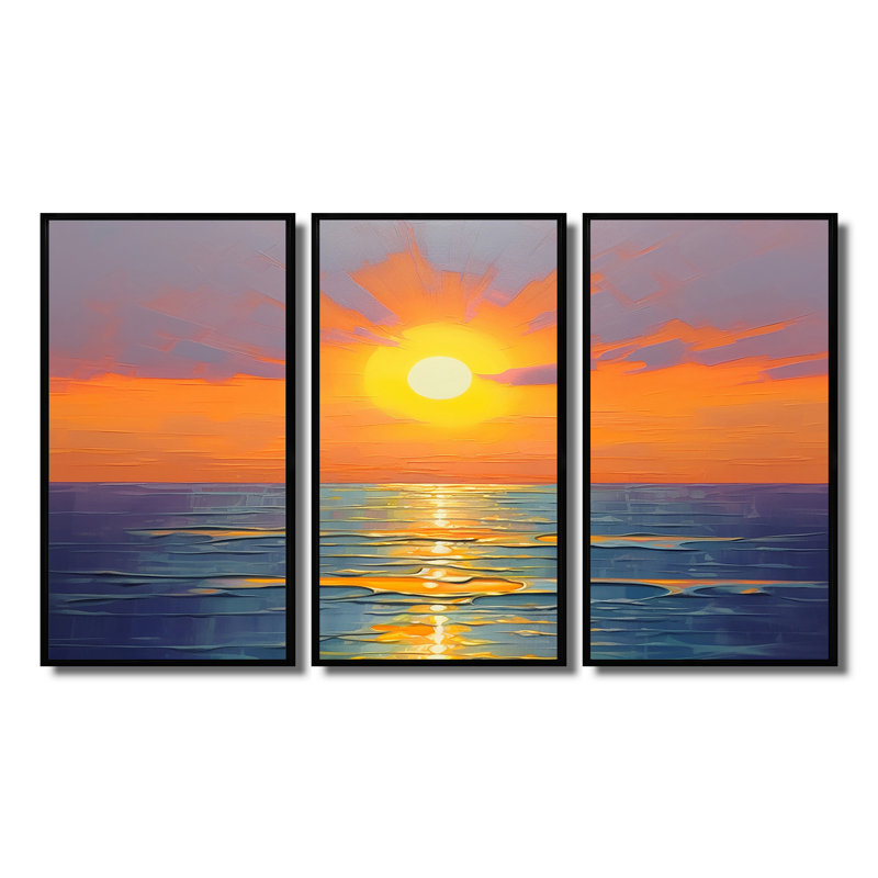 Rosser - ensemble de reproductions d'art mural plage et océan, Cadre flottant noir, H 40 po x l 60 po x P 1 po