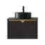 Meuble-lavabo de salle de bain 24 po RUBEN, armoire de rangement flottante murale en contreplaqué, portes doubles en sergé avec garniture en métal, vasque ronde en céramique noire avec motif en pierre et plateau en pierre frittée noire, noir