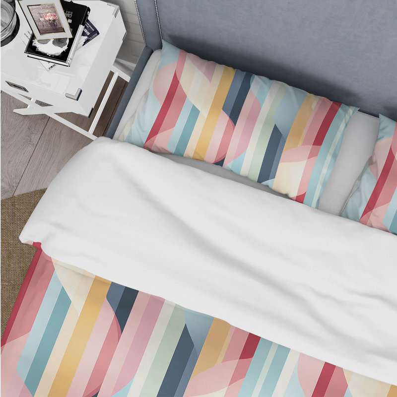Ensemble de housse de couette rétro à motif pastel à rayures et tourbillons, Housse de couette pour très grand lit et 2 très
