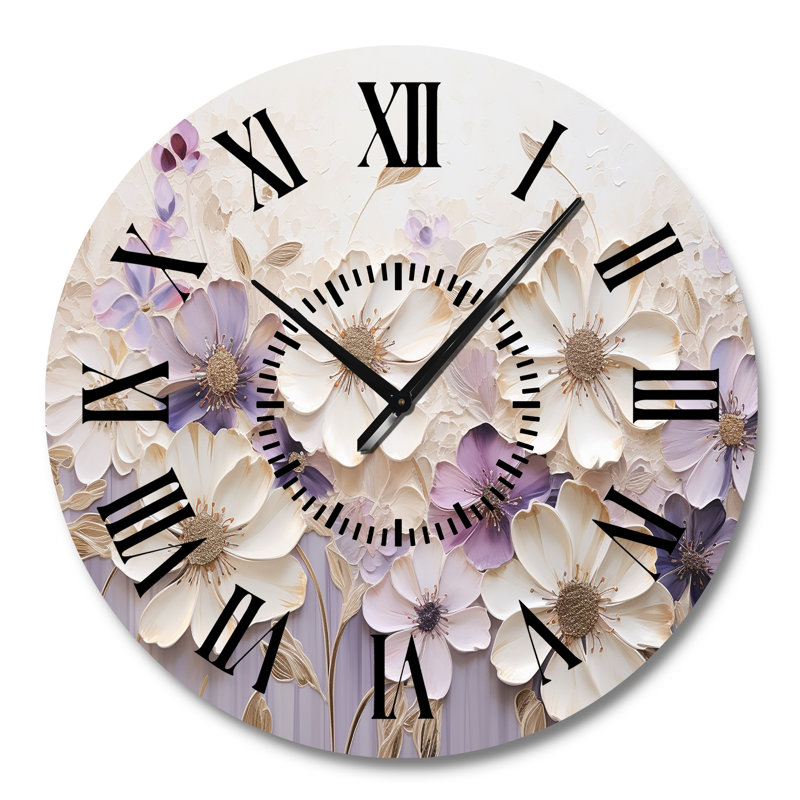 Horloge murale Beige et mauve Violets I - Violets, Grand