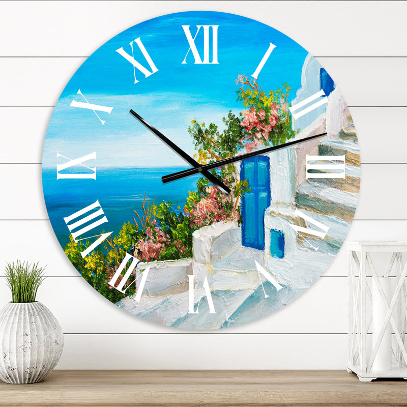 Maison près de la mer - Fleurs colorées IV - Horloge murale nautique et côtière, Petit