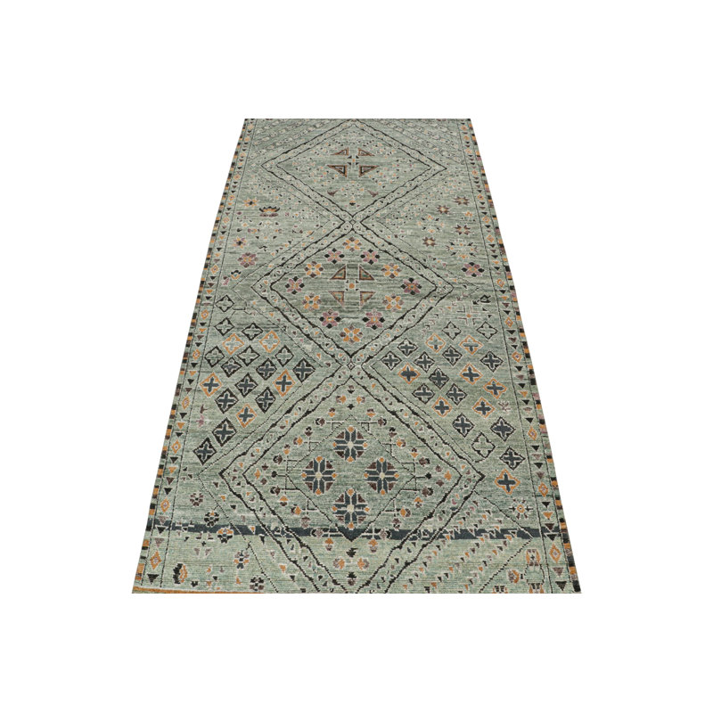 Moroccan Hand Knotted Geometric Area Rug, Runner 3' x 14'