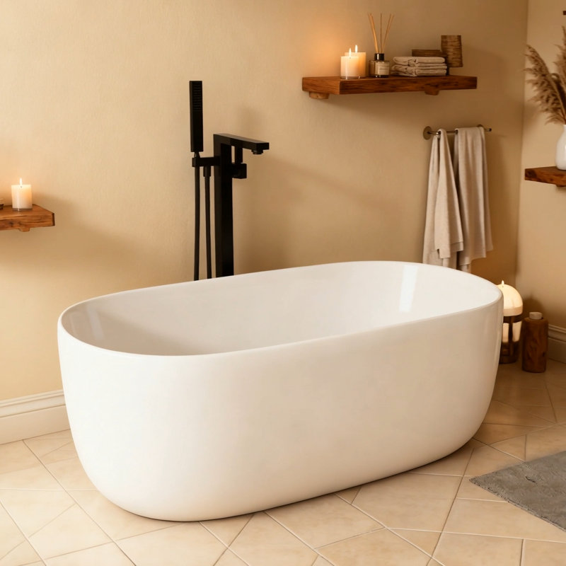Baignoire indépendante en résine 47 po avec drain escamotable, 47 po, conception moderne pour petits foyers