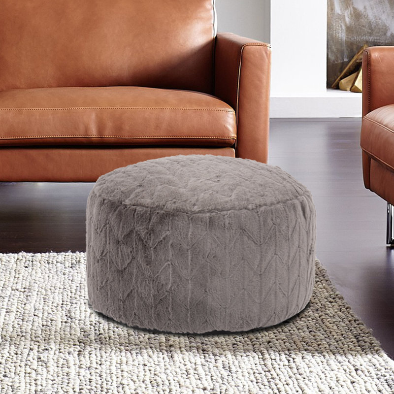 Upholstered Pouf, Angora Stone Polyester