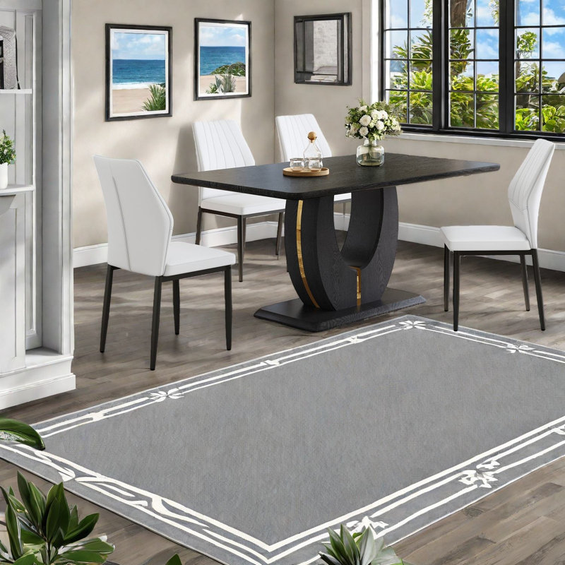 Ensemble de table de salle à manger moderne en bois noir avec chaises en coquille de polyuréthane blanc, polyvalent pour la salle à manger et la maison