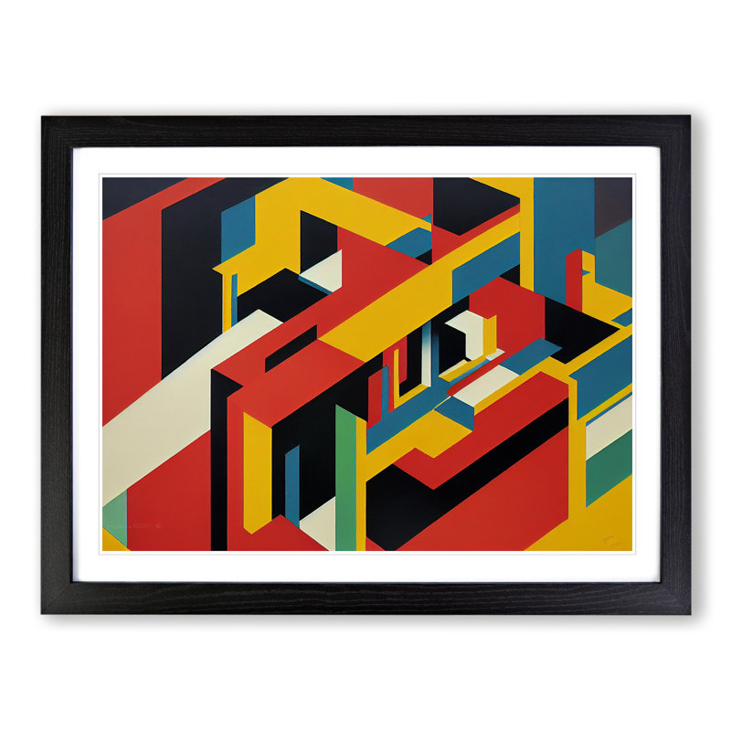 Abstract Bauhaus Vol.1 - Single Picture Frame Print, 46cm H x 64cm W x 2cm D, Black