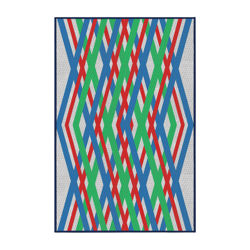 Tapis bleu à motif géométrique Kissena, Rectangle 5 pi x 7 pi