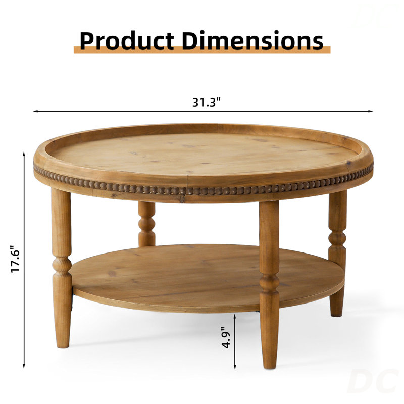 Table basse ronde de 31,3 po avec étagère de rangement Boho