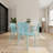 Holiday - 4Pcs Light Blue Stackable PP Armchair For Indoor/Outdoor Use – Ergonomic Slatted Back With 55 Inch White Modern Long Table - Indoor/Outdoor- Lightweight PP Tabletop With Metal-604706582