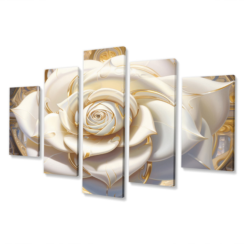 Illustration exquise de la rose délicate glamour blanc - salon art mural rose - 5 panneaux