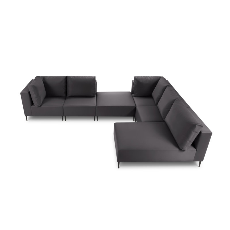 Amada 336cm Wide Wood Patio Sectional with Cushions, Black