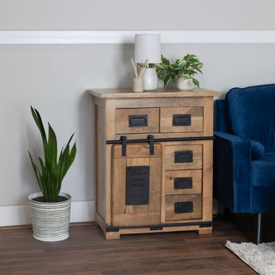 Rustic Mango Wood Storage Cabinet With Sliding Barn Door And Storage Drawers by RRI Goods