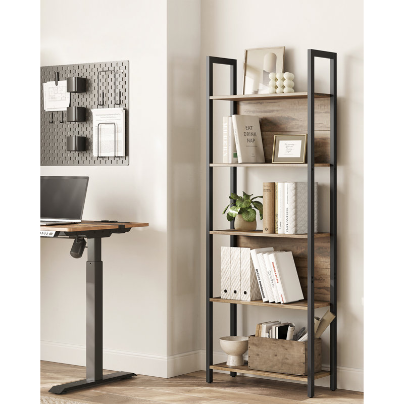 Bibliothèque Worthville, Brun chameau / noir, (5 tablettes) H 65 po x l 24,4 po x P 9,4 po