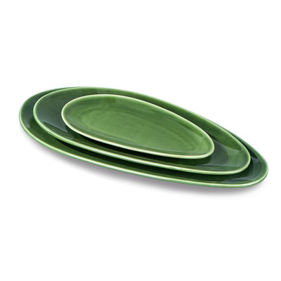 Large Oval Serving Platters, 16"/14"/10" Porcelain Serving Platters For Party, BBQ,Stackable Serving Trays Serving Plates, Set Of 3 (Green)