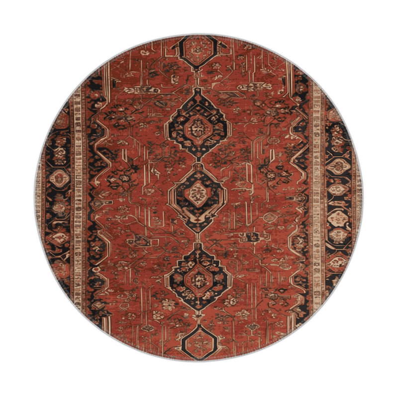 Persian Brown Indoor and Outdoor Area Rug, Round 5'