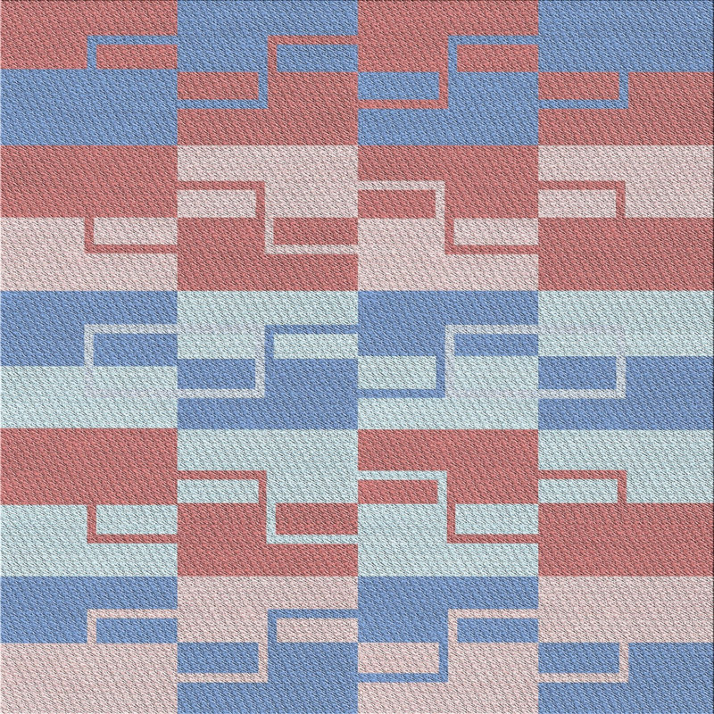 Tapis géométrique rouge / bleu marine, Carré 8 pi