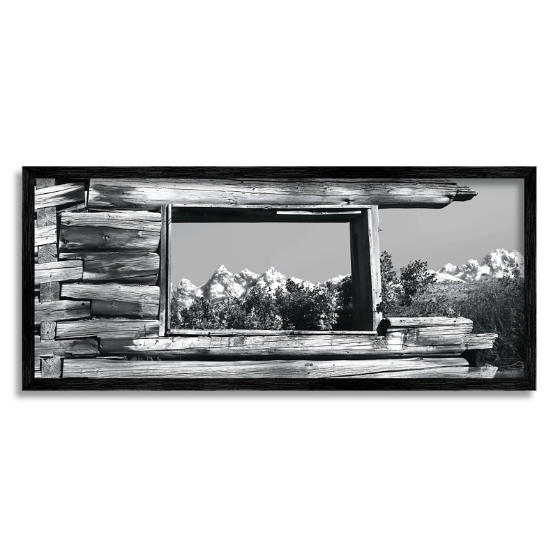 Fenêtre de chalet rustique encadrée sur bois, Giclée encadrée noir minuit, H 13 po x l 30 po x P 1,5 po