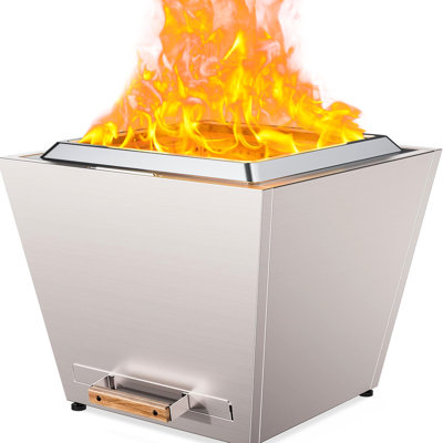 Smokeless Portable 25 Inch Outdoor Fire Pit - Stainless Steel With Pull-Out Ash Pan For Camping 25" Fireplace Backyard