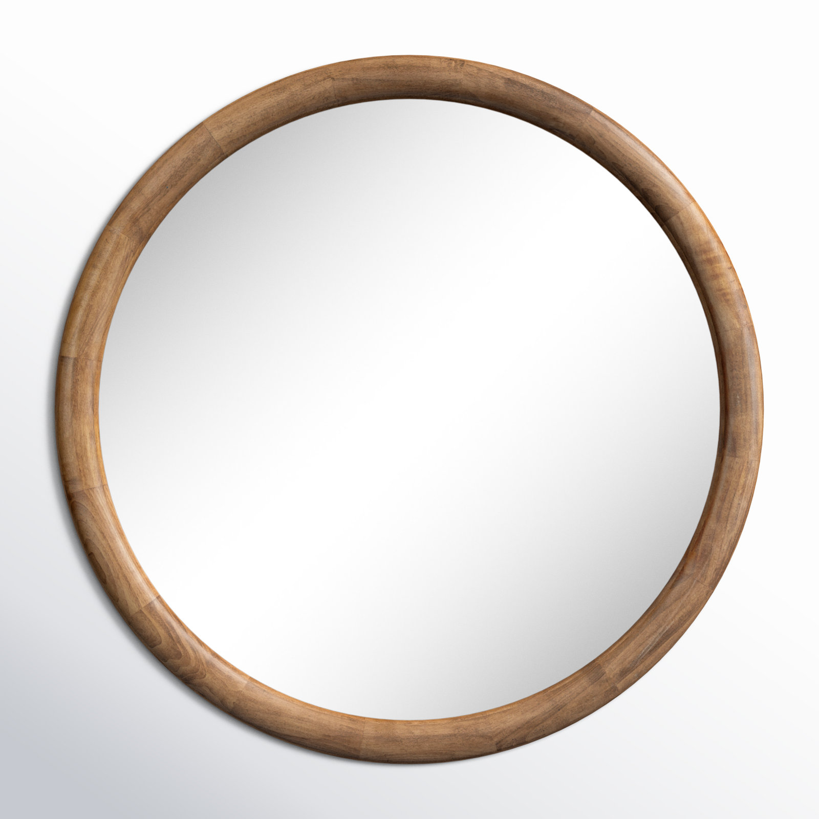 Breezewood Wooden Round Bathroom Wall Mirror, Rustic Brown