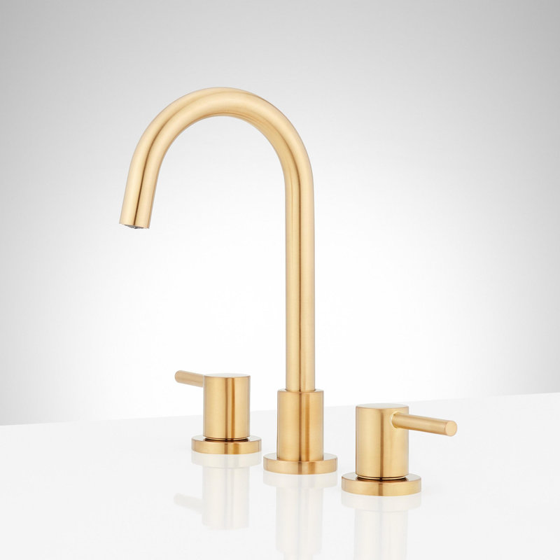 Lexia 1.2 GPM Widespread Gooseneck Bathroom Faucet, Brushed Gold