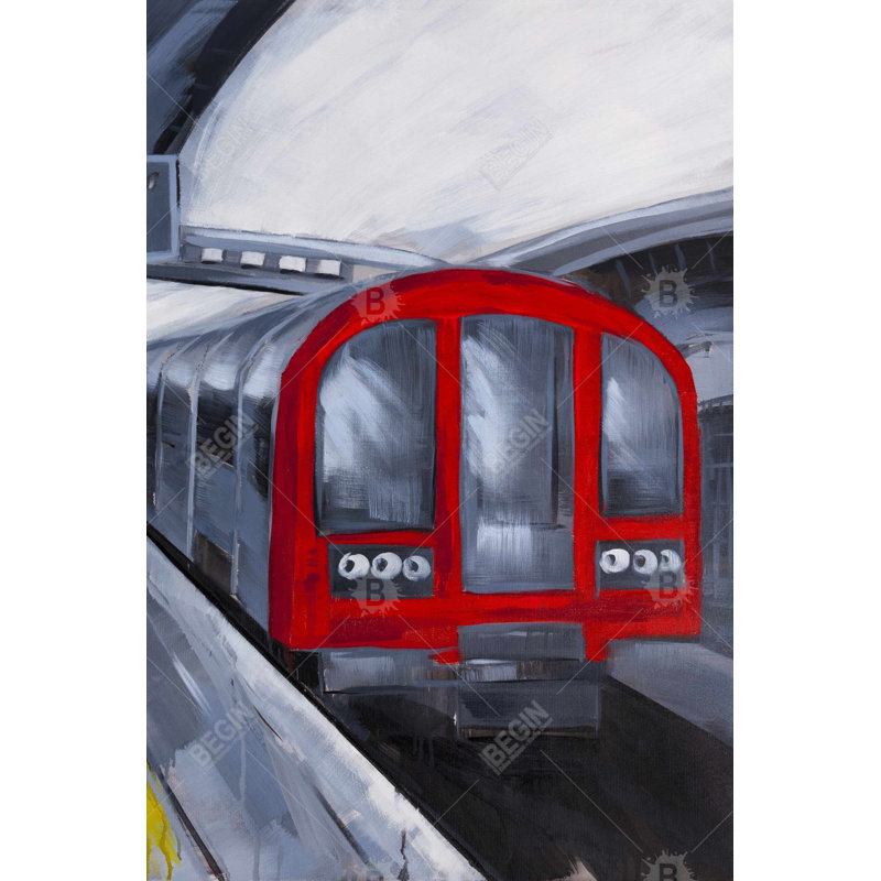 «People Waiting Metro», toile encadrée rouge