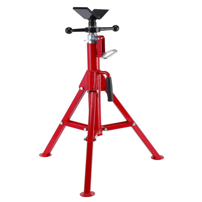 Heavy Duty Adjustable V-Head Pipe Jack Stand – 28"-52" Height, 2500 lb Load, Collapsible Carbon Steel Tripod – Red for Welding & Construction Support