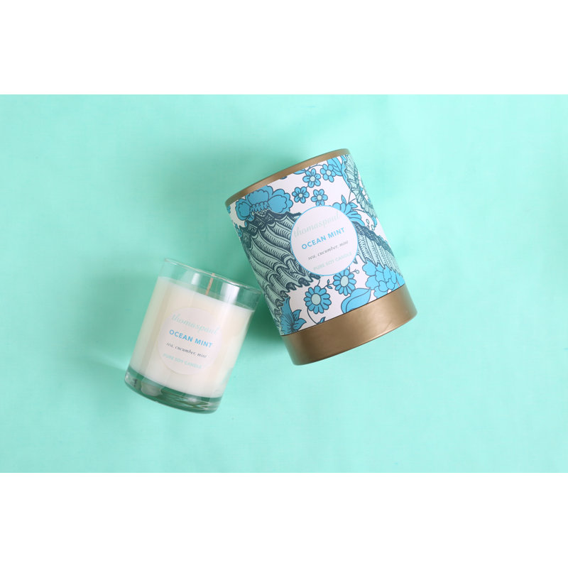 Vineyard Ocean Mint Scented Designer Candle with Glass Holder