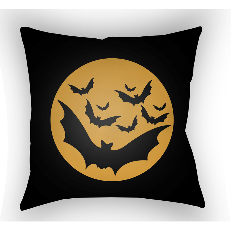  Bats Indoor/Outdoor Throw Pillow, 20" H x 20" W x 4" D, Black