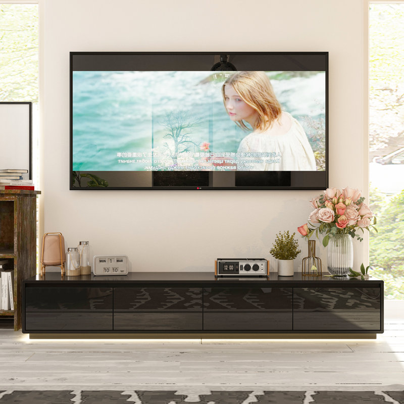 Meuble télé 4 tiroirs avec lumières réglables, Noir