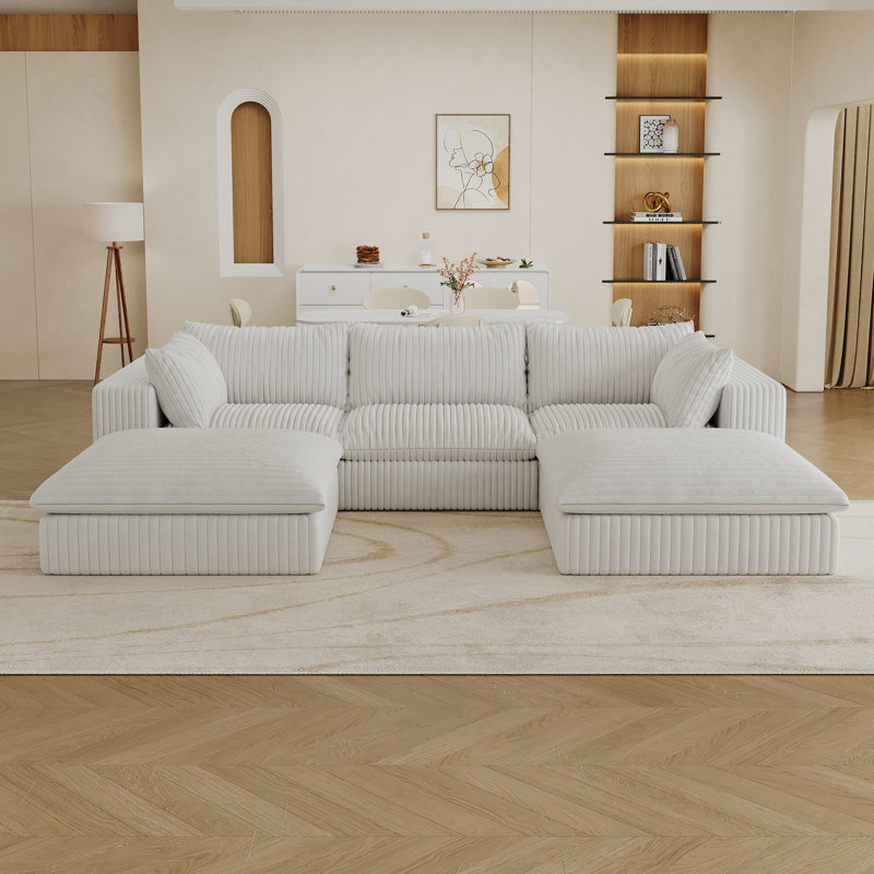 Canapé 118,2 pouces Cloud, White Fabric, H 24 po x l 118,2 po x P 78,8 po
