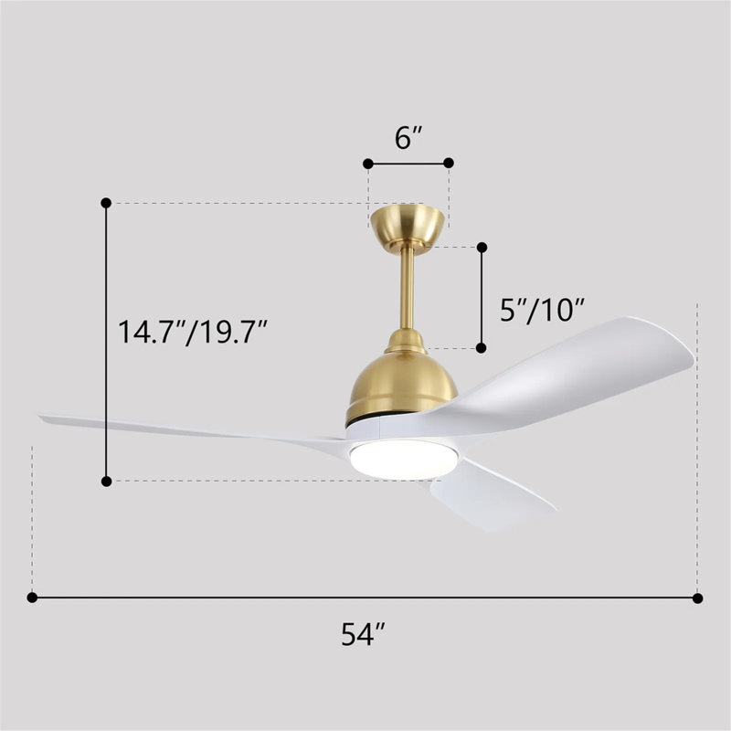 Ventilateur de plafond 54 pouces moderne à 6 vitesses avec moteur à courant continu réversible à intensité variable avec lumière et commande intelligente