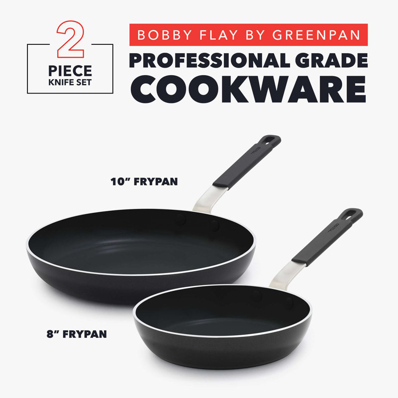 Bobby Flay by GreenPan PFAS-Free Nonstick Stainless Steel 8” and 10” Frypan Set, Black